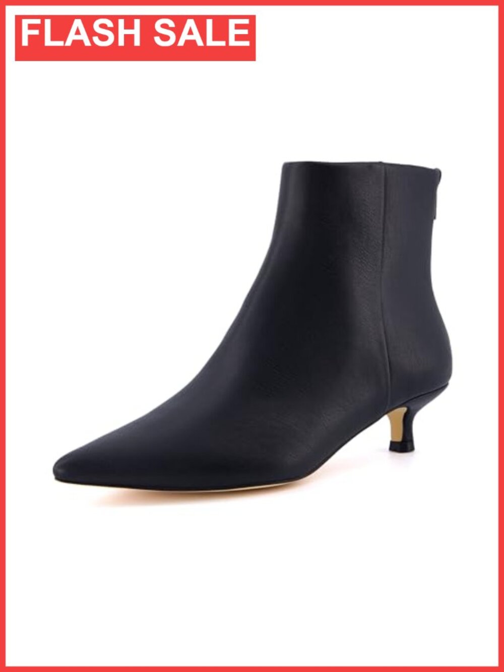 Pointed Toe Kitten Heel Bootie Soft Vegan Leather Memory Foam Back Zipper